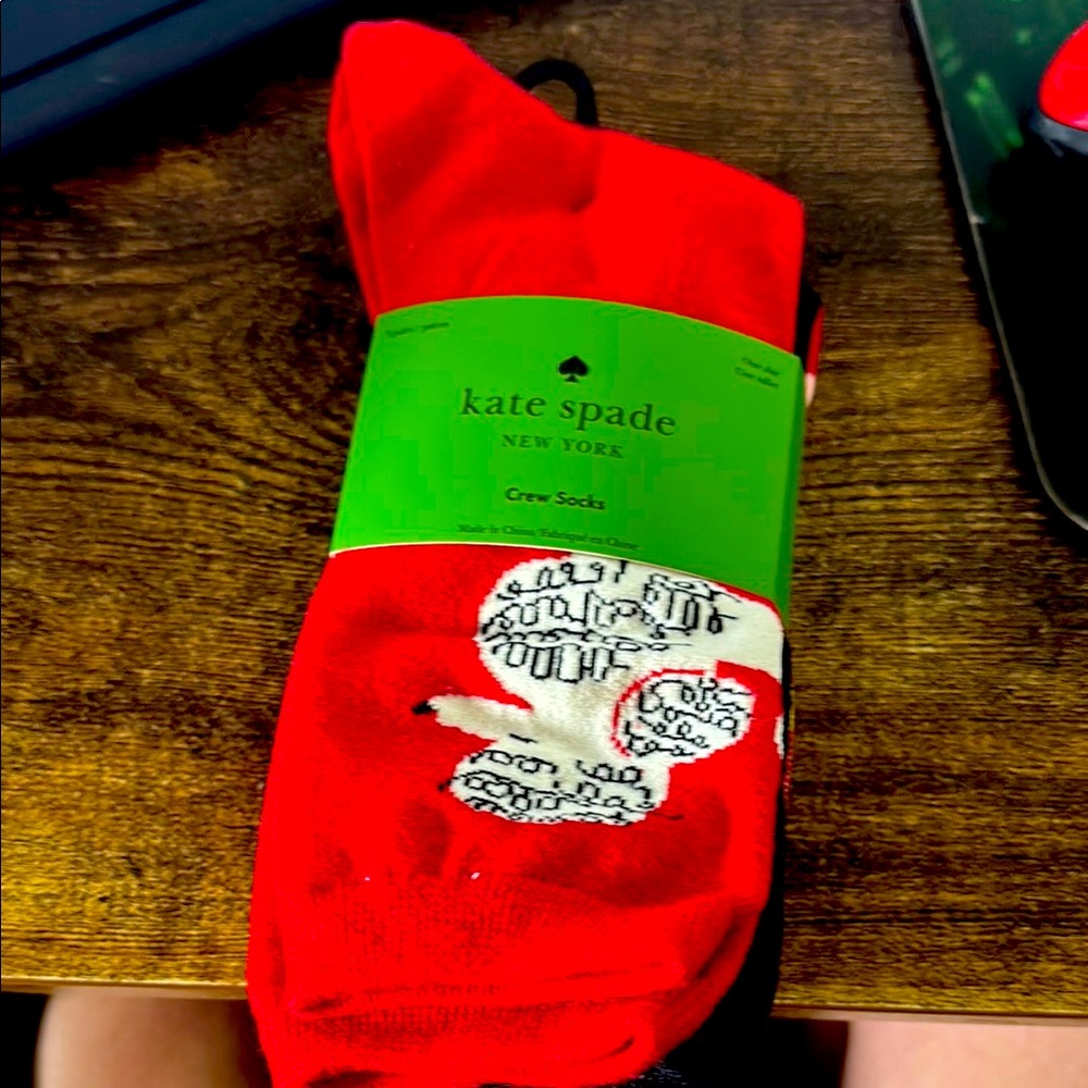Kate Spade Red Crew Socks with White Detail
